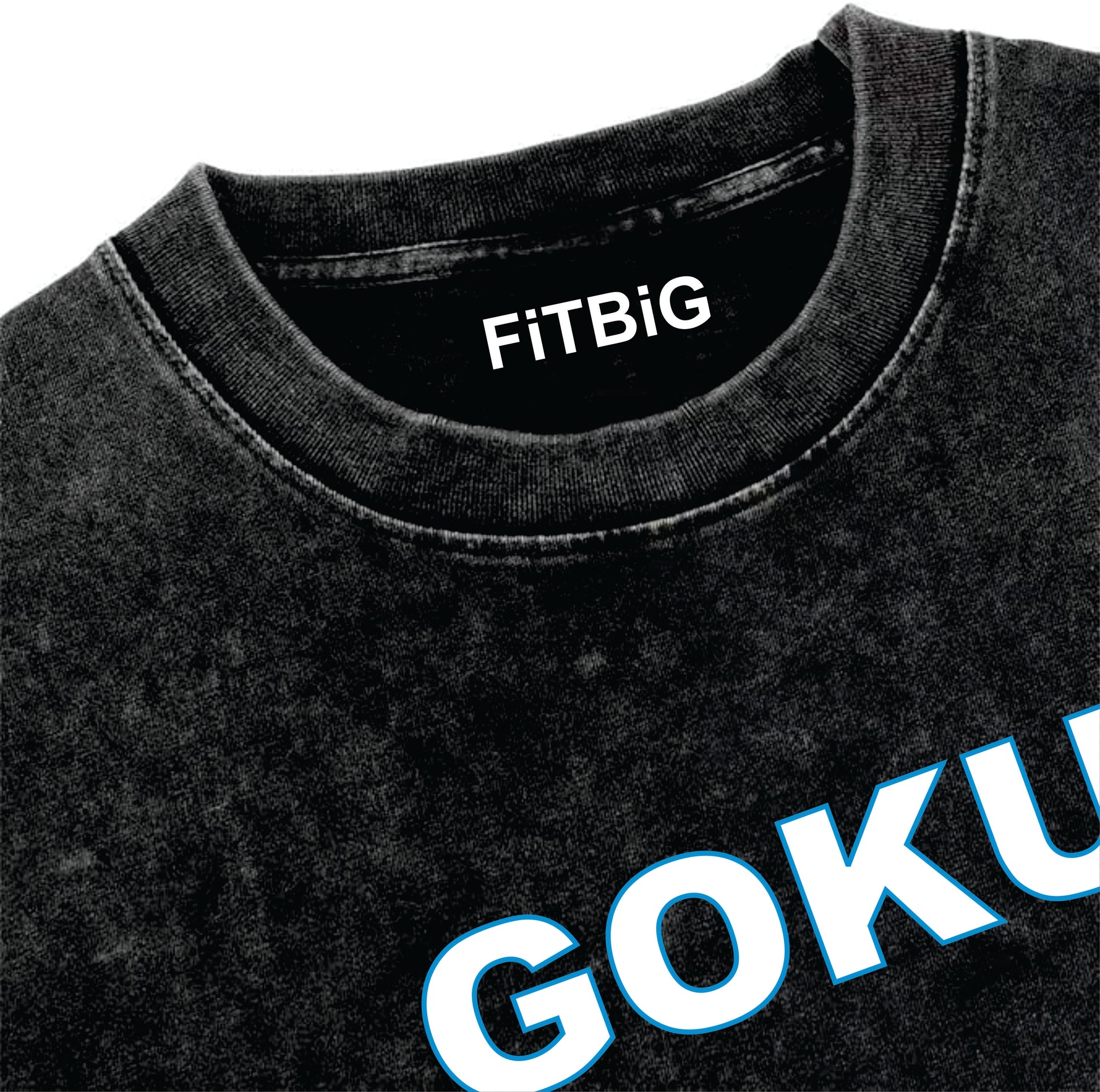 Black t-shirt with 'FiTBiG' branding and 'GOKU' text on a white background