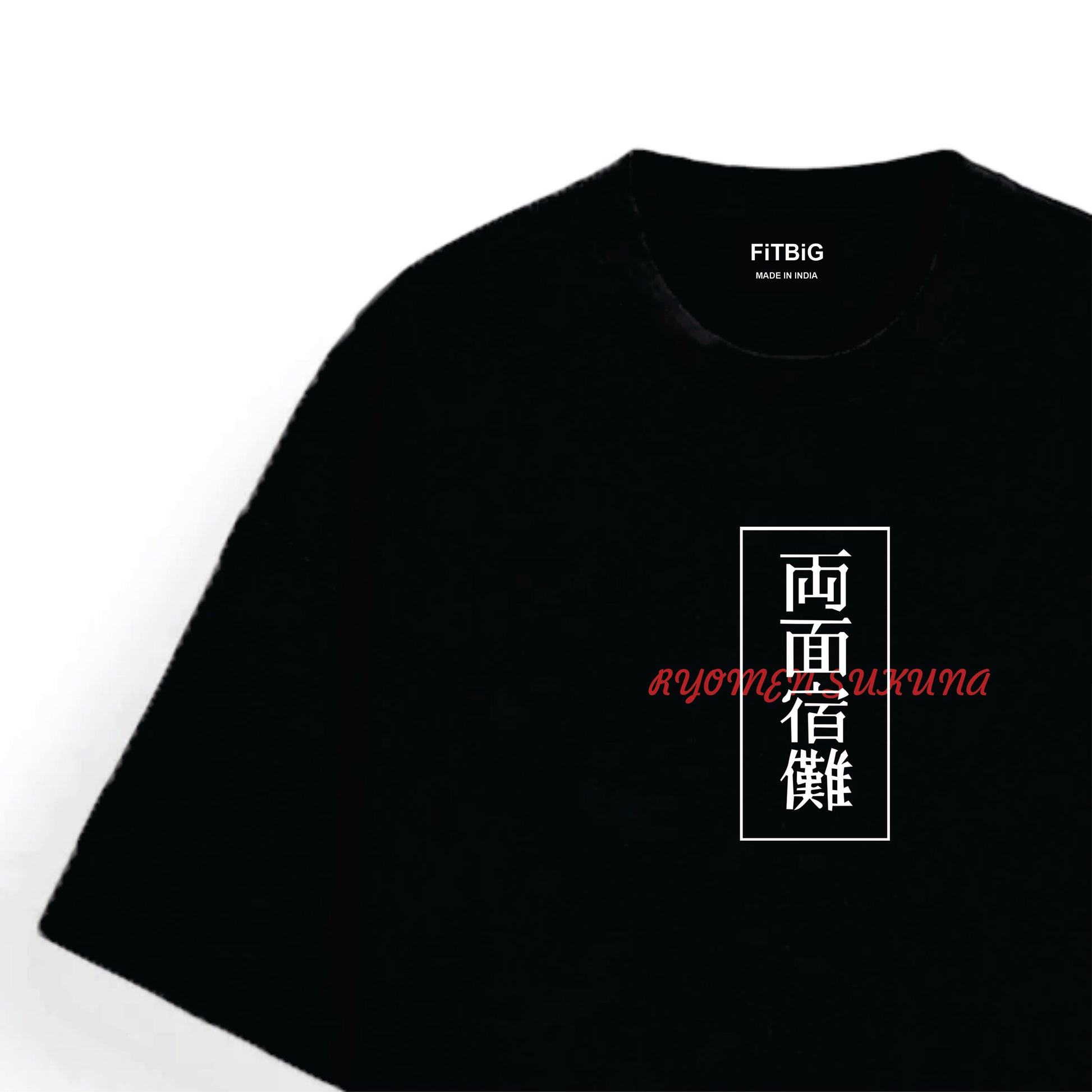 Black t-shirt RYOMEN SUKUSN PRINT with white and red text on a white background