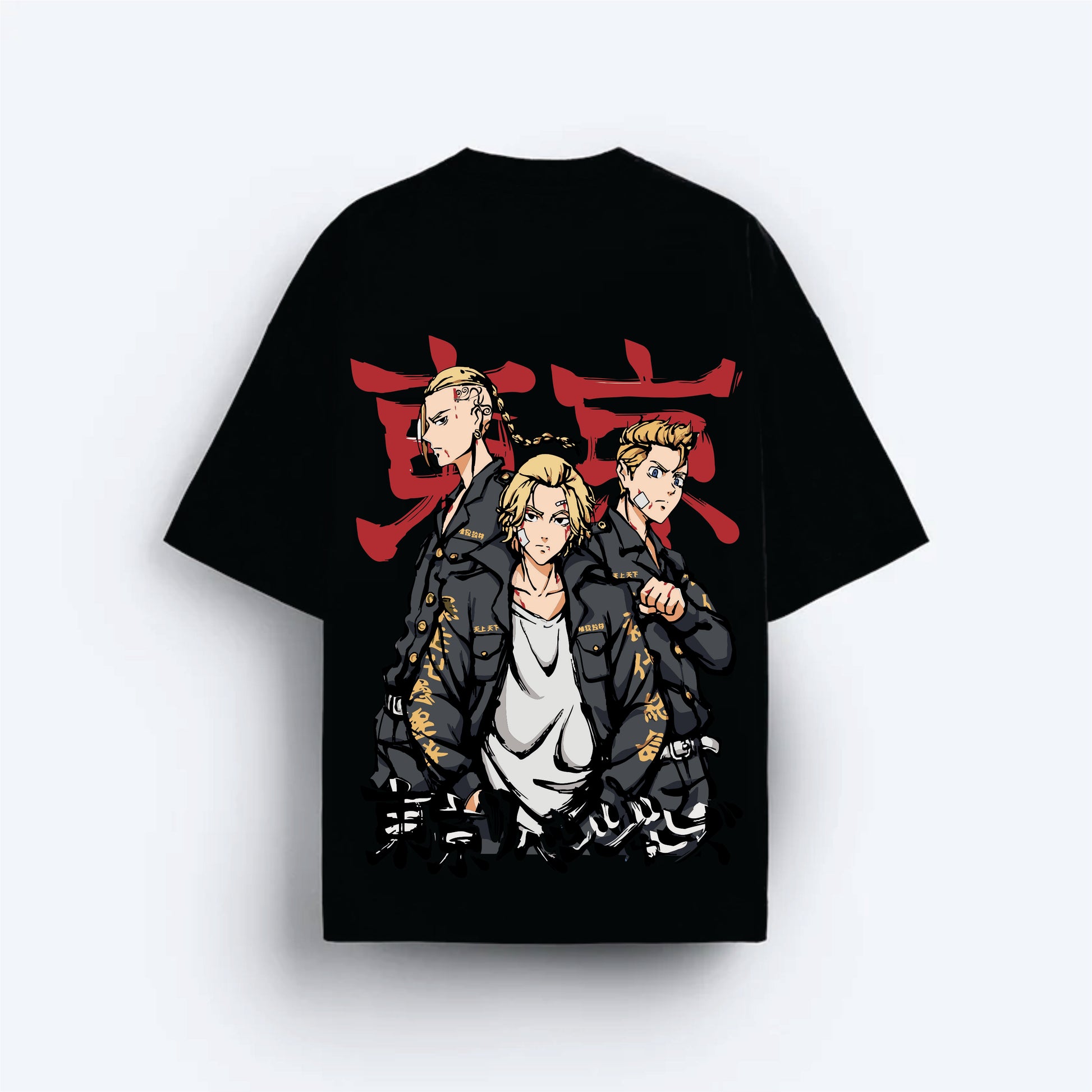 Black t-shirt with anime-style TOKYO RAVENGERS graphic and red text on a white background
