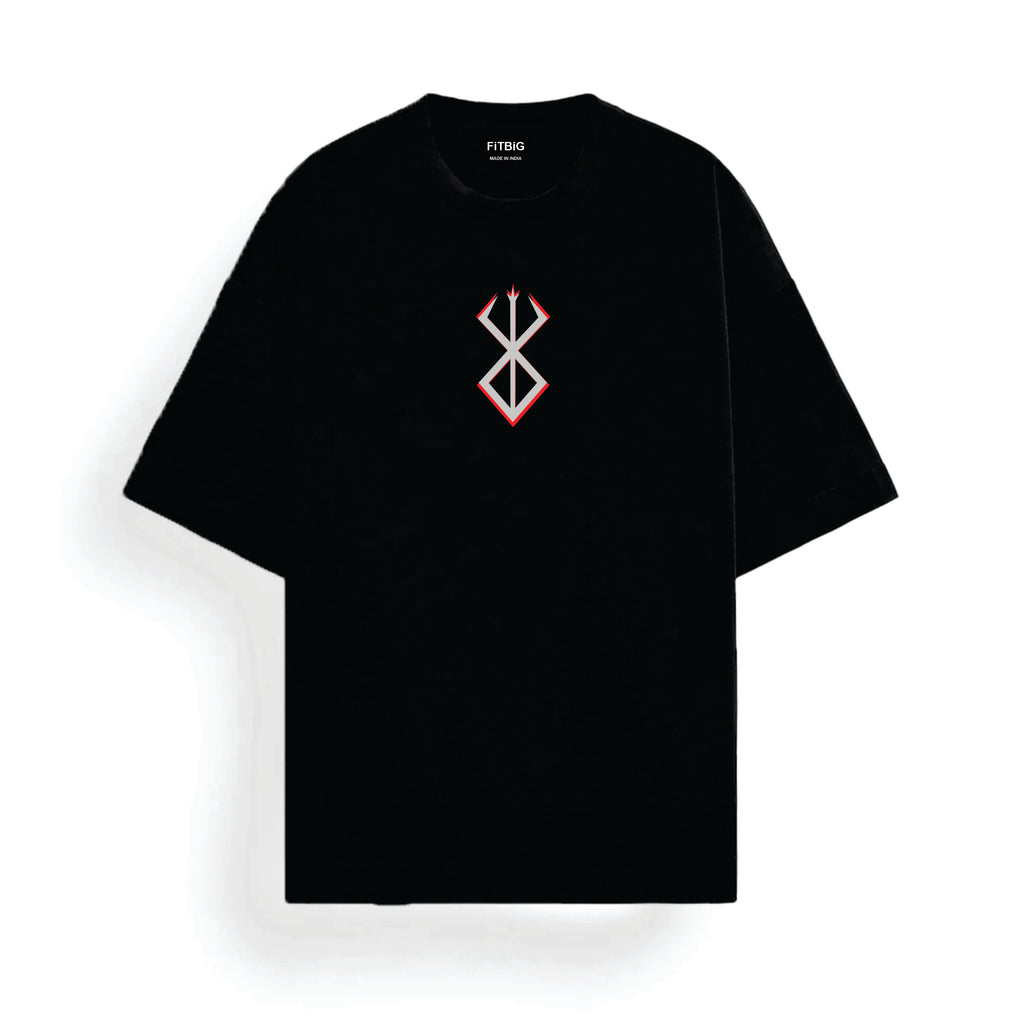 Black t-shirt with a red and white BERSERK logo on a white background