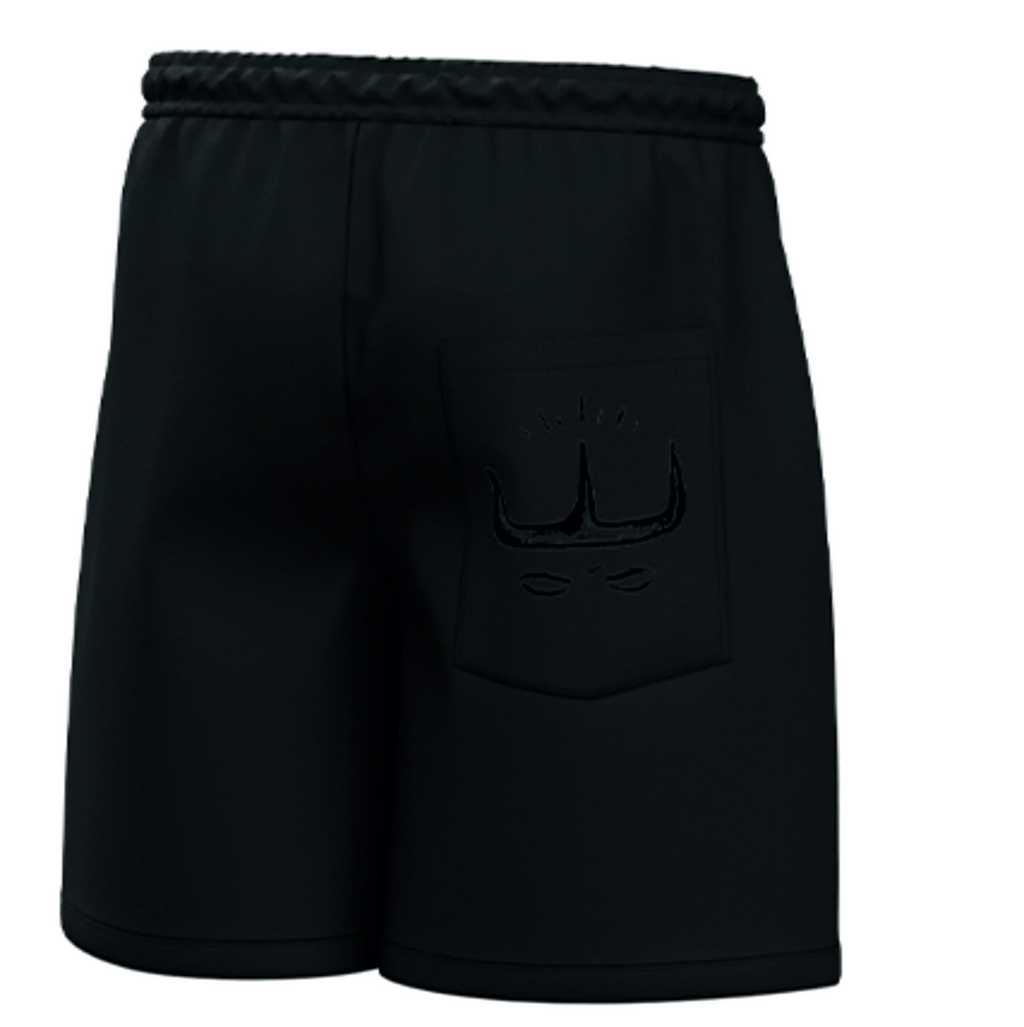 Black shorts with a logo on a white background